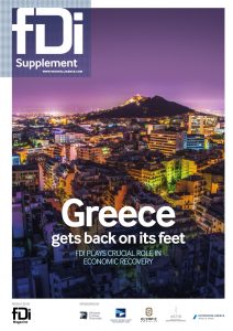 Το εξώφυλλο του ένθετου αφιερώματος του περιοδικού fDi Intelligence, με τίτλο "Η Ελλάδα στέκεται και πάλι στα πόδια της".